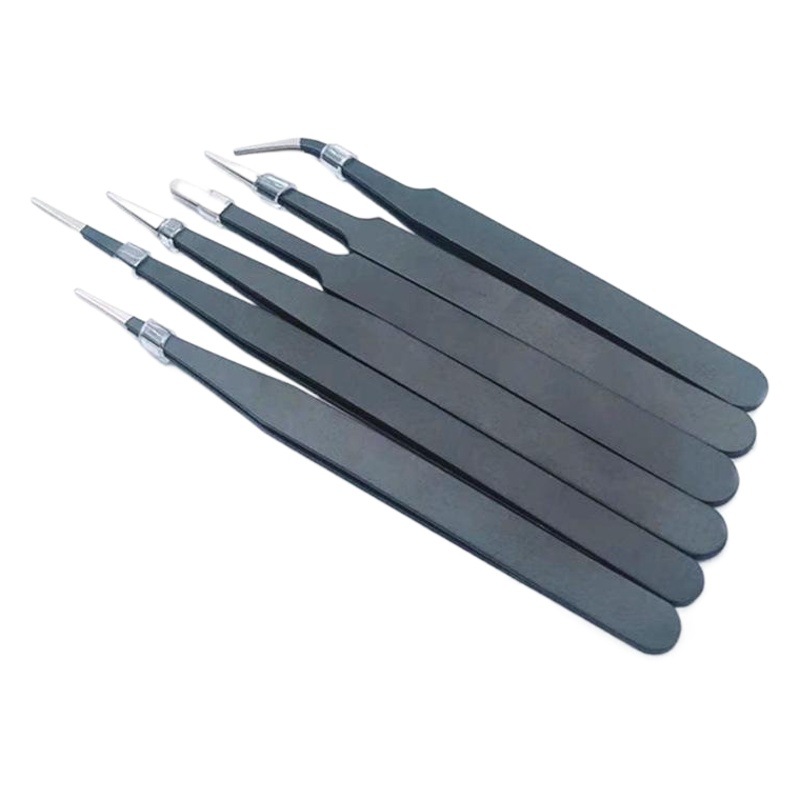 Precio bajo cabeza roma ESD pinzas de acero inoxidable cabeza redonda cabeza plana nie conjunto combinación desmontaje electrónico herramienta de reparación