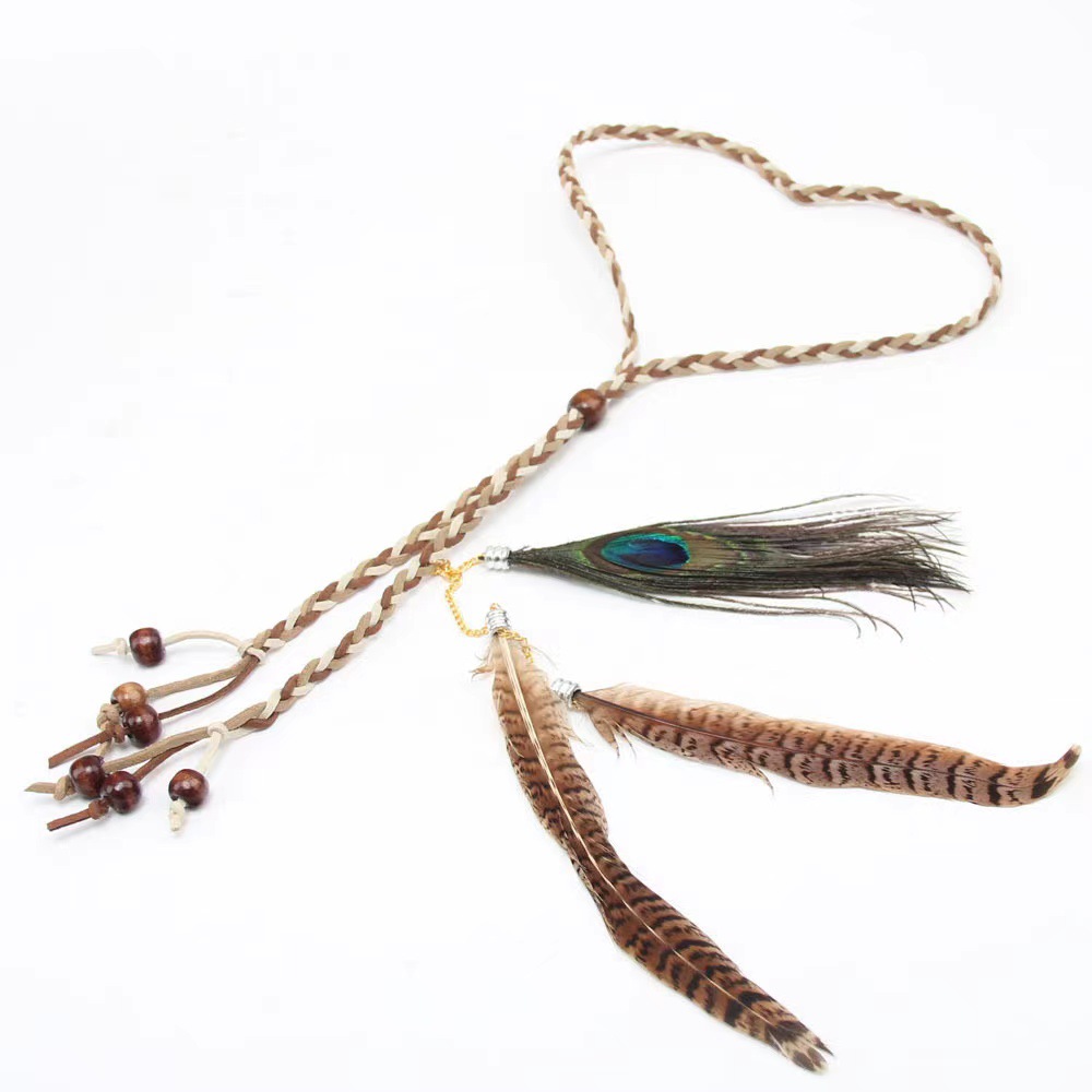 Directo de fábrica punto escénico tocado de plumas de pavo real banda de pelo de plumas de estilo étnico bohemio indio diadema