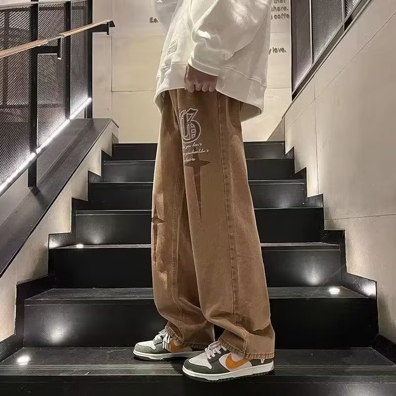 Hong Kong Style Trendy Men's Autumn New 2023 Personalized Alphabet Jeans Hip-Hop Ins Trendy High Street Trendy