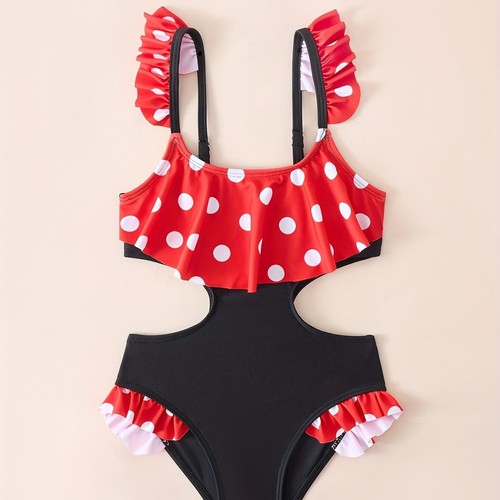 New Women's Children's Swimwear with Lotus Edge Fish Scale Pattern, Cute Little Princess Style, Children's Swimwear with Sun Protection and Bow Ties