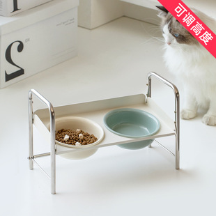 Ceramic Cat Bowl Cat Food Basin High Foot Cat Food Bowl Anti-overturning Dog Bowl Large Capacity Drinking Bowl Double Bowl for Cervical Spine Protection