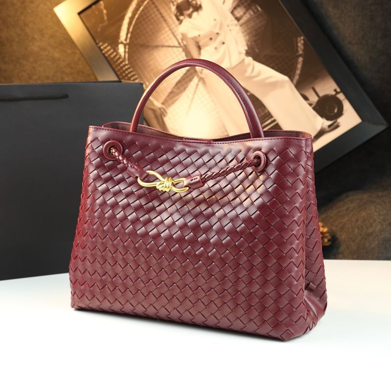 Túi tote da nữ dệt kim đáy rộng khóa cài — Cỡ lớn màu đỏ rượu, Cỡ to màu nâu, Cỡ lớn màu xám, Cỡ lớn màu đen