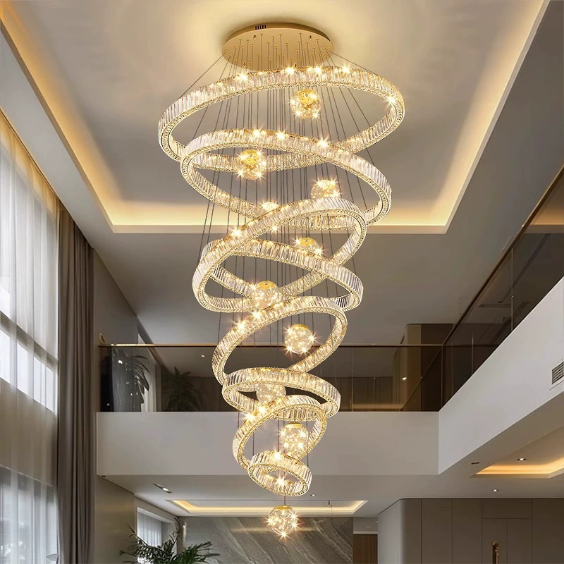 Большая люстра для гостиной в дуплексе, подвесной светильник для лестницы, роскошная хрустальная лампа, установка комплекта для лобби отеля на антресоли.
