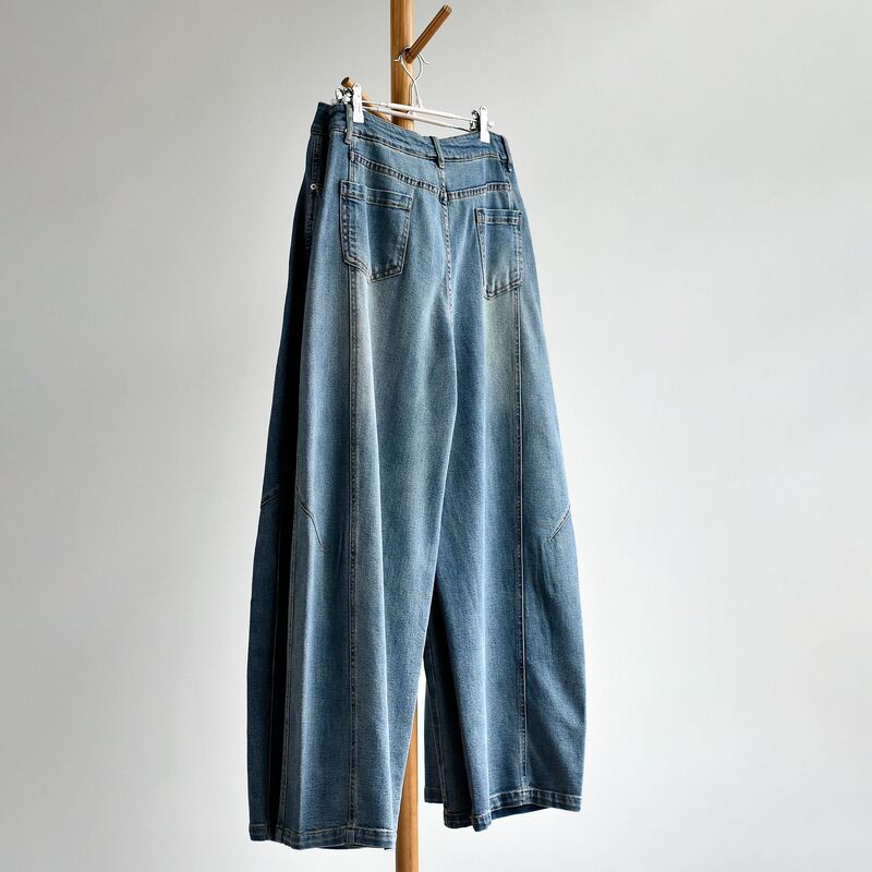 [Soft Denim Wide-Leg Pants] 26 Spring/Summer New Women's Denim Blue Curved Wide-Leg Casual Long Jeans