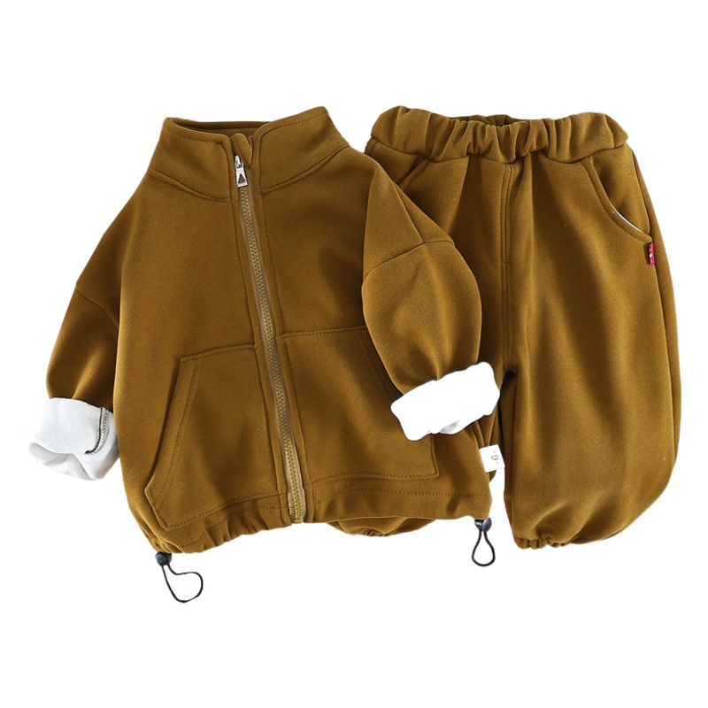 Traje para niños de invierno Nuevo forro polar de una pieza de terciopelo casual de dos piezas chaqueta deportiva con cremallera 1-5 años traje para niños
