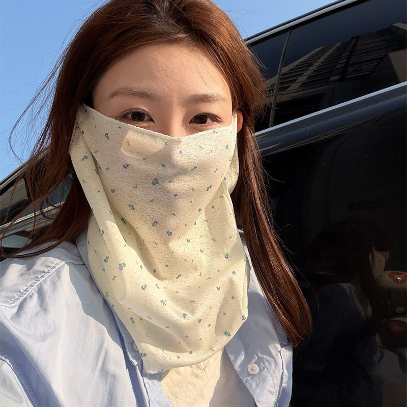 부드러운 잔꽃 자외선 차단 마스크 전체 얼굴 목 보호 경박 통기 베일 여름
