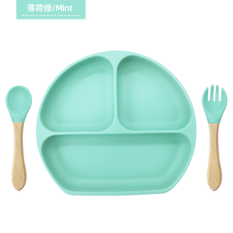 Plato de alimentación infantil tipo succión Plato de alimentación infantil Plato de cubierta de tres partes Amazon Plato de silicona de grado alimenticio