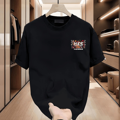 2025 Summer Men's Pure Cotton Short-Sleeve T-Shirt Trendy Streetwear Casual Sporty Versatile T-Shirt for Youth