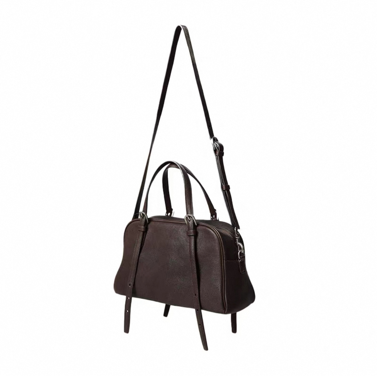 Celebrity Style Vegetable-Tanned Cowhide & Sheepskin Bowling Bag - Niche Retro Genuine Leather Large Capacity Commuter Bag For Women - Thumbnail 7