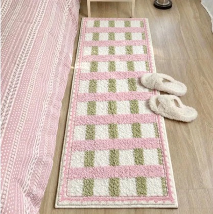 Korean-style faux cashmere dopamine cherry pink matcha plaid striped fabric for bedroom, living room, dressing room, and bedside in a vintage faux cashmere design