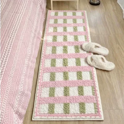 Korean-style faux cashmere dopamine cherry pink matcha plaid striped fabric for bedroom, living room, dressing room, and bedside in a vintage faux cashmere design