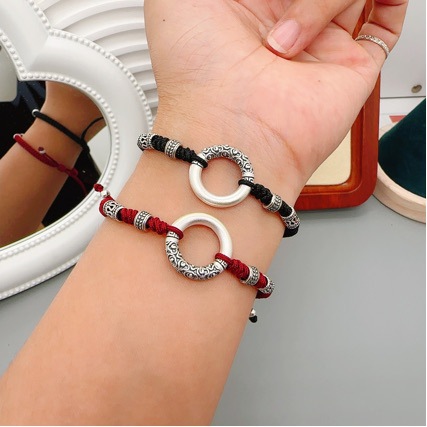 Turn around Gankun Good Luck from Foot Silver 999 Gankun Circle Bracelet Retro Style Safe Buckle Hand Rope for Men and Women