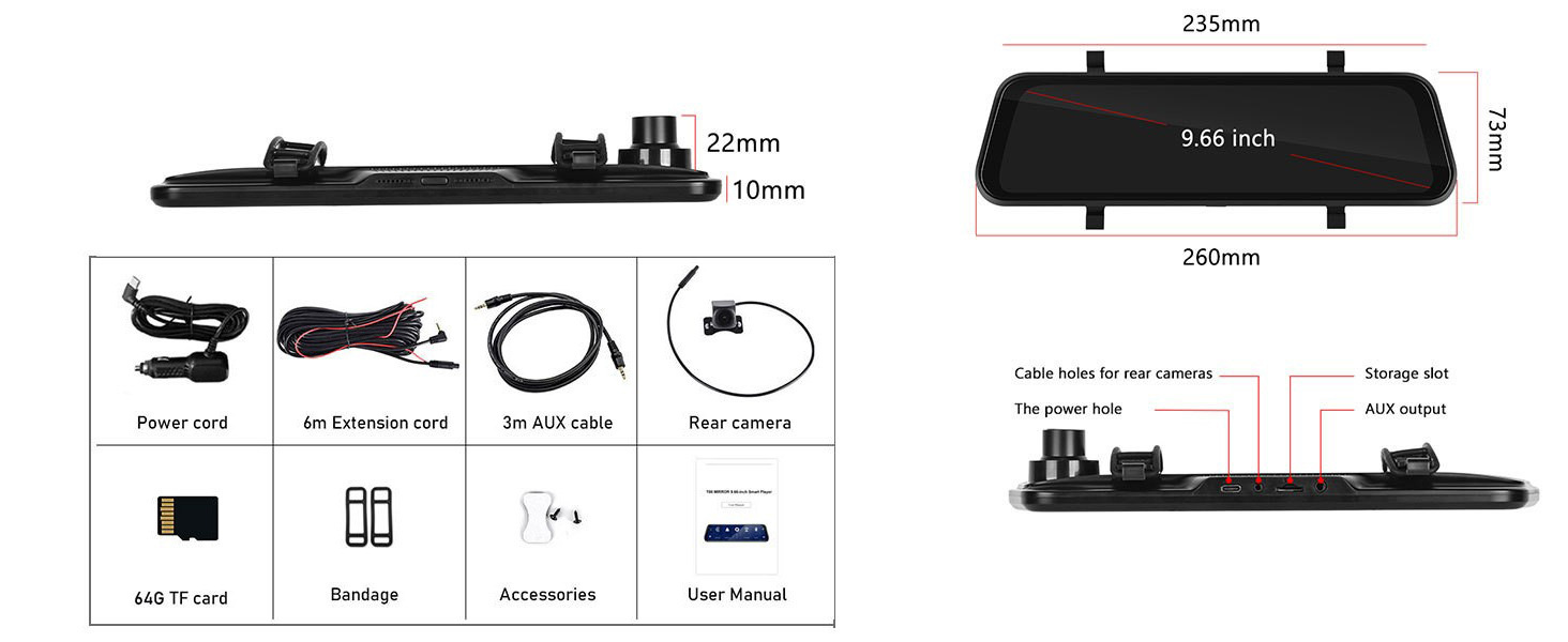 9.66inch Carplay Smart Screen Android Auto Screen Mirroring Bluetooth Fm Dash Cam No Installation Required