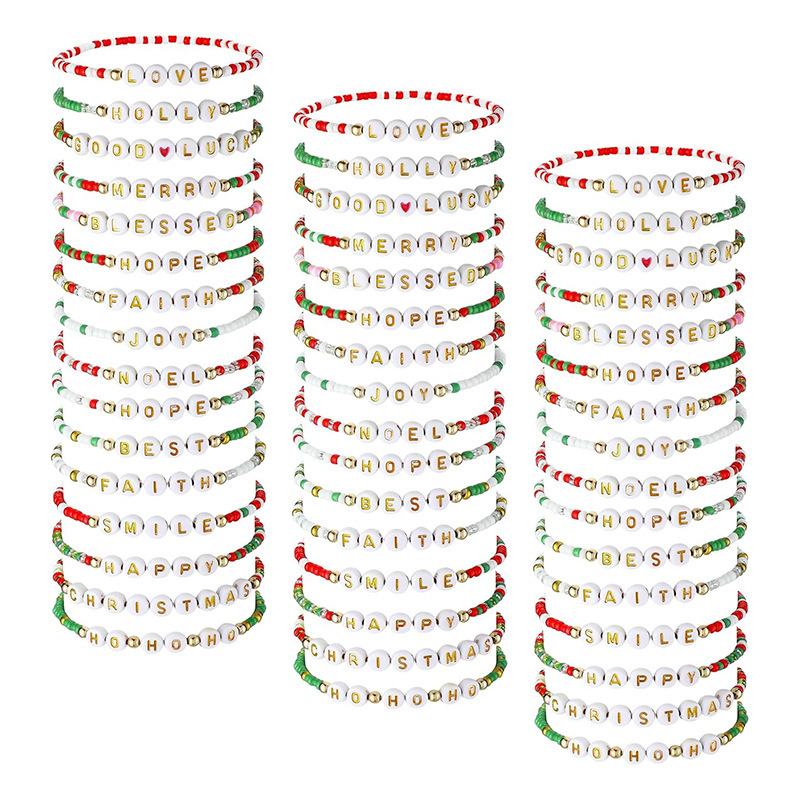 Foreign Trade Christmas Rice Beads Glass Seed Bracelet Letter Beads Beaded Bracelet Holiday Style Elastic Rope Friendship Bracelet Foreign Trade Christmas Rice Beads Glass Seed Bracelet Letter Beads Beaded Bracelet Holiday Style Elastic Rope Friendship Bracelet