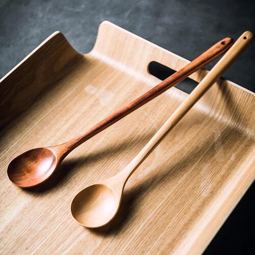 Korean-style mixing cookware with a long-handled wooden spoon for eating, wooden milk pot, heat-insulating wooden soup spoon