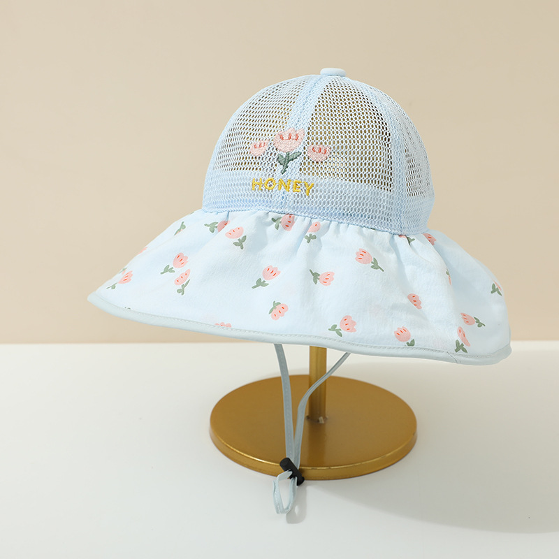 Sombrero para niños verano fino malla transpirable sombrero de ala grande sombrero de protección solar mujer bebé dulce flor sombrero de pescador