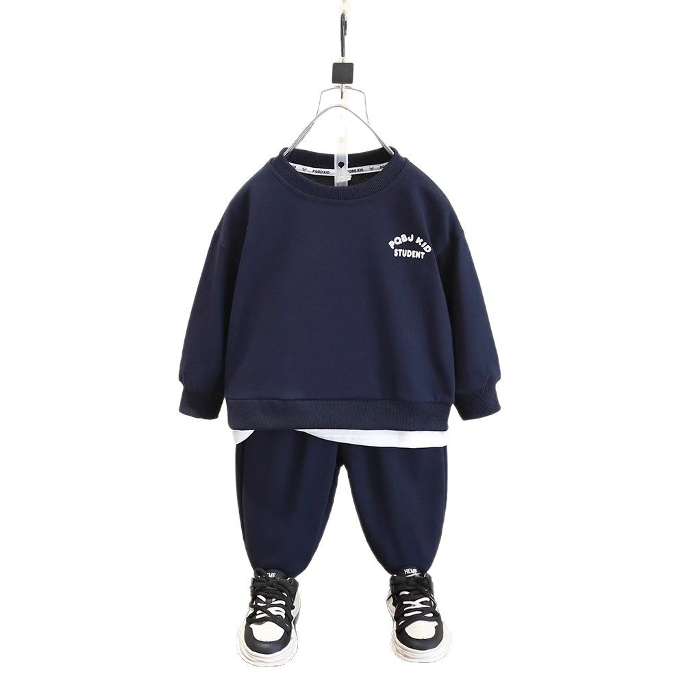 7532 Traje de suéter de primavera y otoño para niños Camisa de dos piezas falsa coreana para niños 2025 primavera nuevo traje deportivo de dos piezas