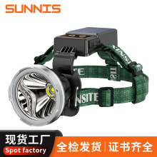 跨境新款頭燈戶外太陽能頭燈高亮頭戴式照明燈高亮P100燈芯夜釣燈