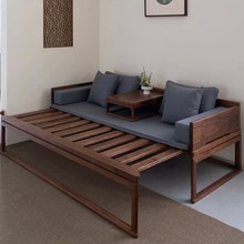 北美黑胡桃白蜡木罗汉床客厅新中式禅意办公室酒店民宿推拉床榻