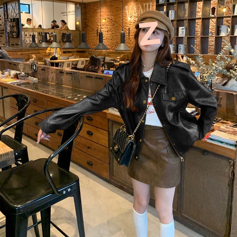 高档美式皮衣外套女短款2025春秋不裂皮百搭宽松机车皮夹克洋气|undefined