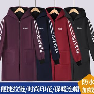 Winter fleece-lined Waterproof Outer Wear Dirty Resistant Work Clothes Dust-proof New Women's Long-sleeved Hooded Oil-proof Kitchen Overalls