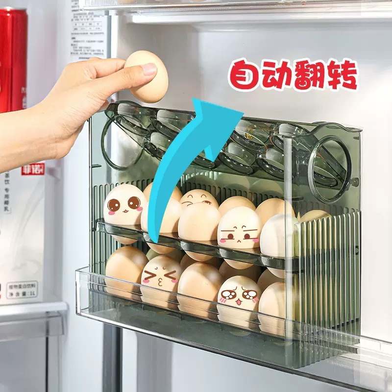 Automatic Flipping Egg Storage Box Refrigerator Side Door Storage Rack Kitchen Special Egg Tray Storage Artifact Duck Egg Box
