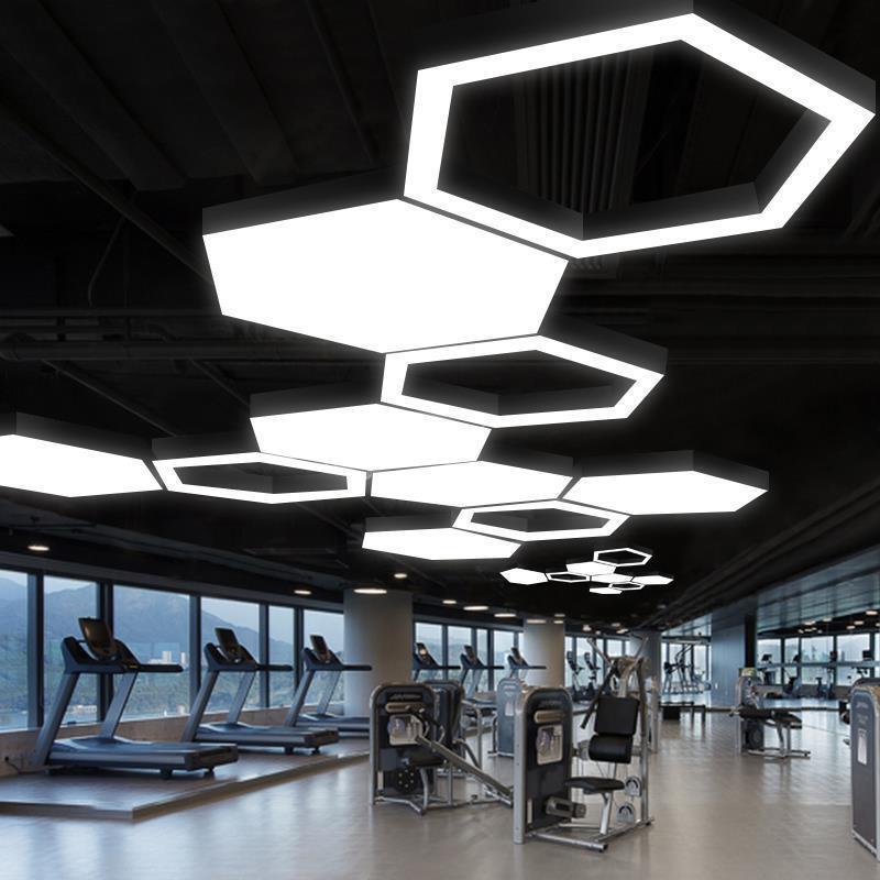 Hexagonal chandelier led office honeycomb modeling lamp gym Internet cafe shopping mall shop industrial wind hanging lamp Hexagonal chandelier led office honeycomb modeling lamp gym Internet cafe shopping mall shop industrial wind hanging lamp