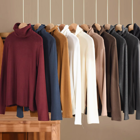 (2개) 높은 칼라 니트베이스 셔츠 2024 겨울 새로운 미키 캐시미어 슬리밍 솔리드 컬러 더미 칼라 내측 탑