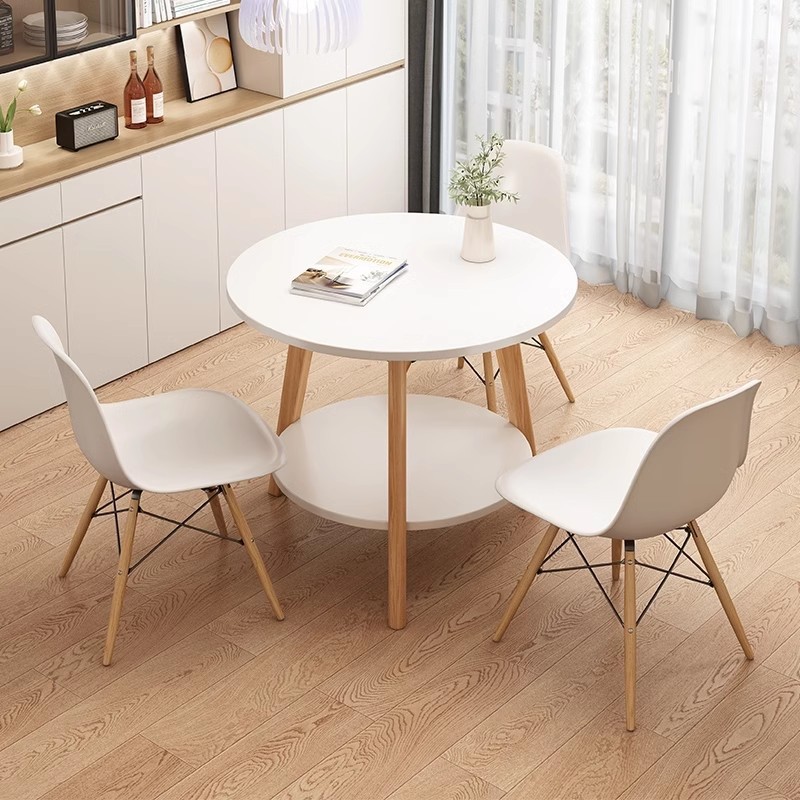 Mesa redonda pequeña para el hogar mesa de centro redonda de pierna de madera maciza 2025 nueva casa de alquiler apartamento pequeño mesa de comedor simple