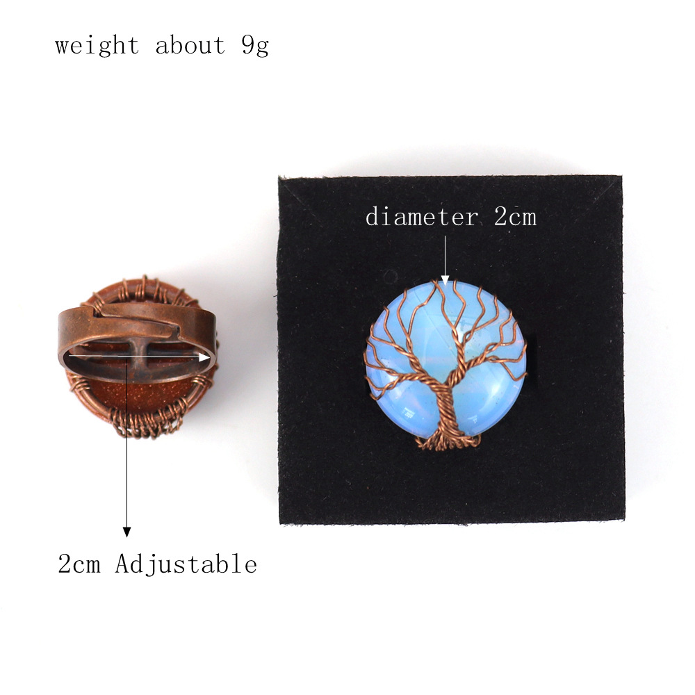 Ethnic Style Tree Oval Agate Copper Open Ring 1 Piece