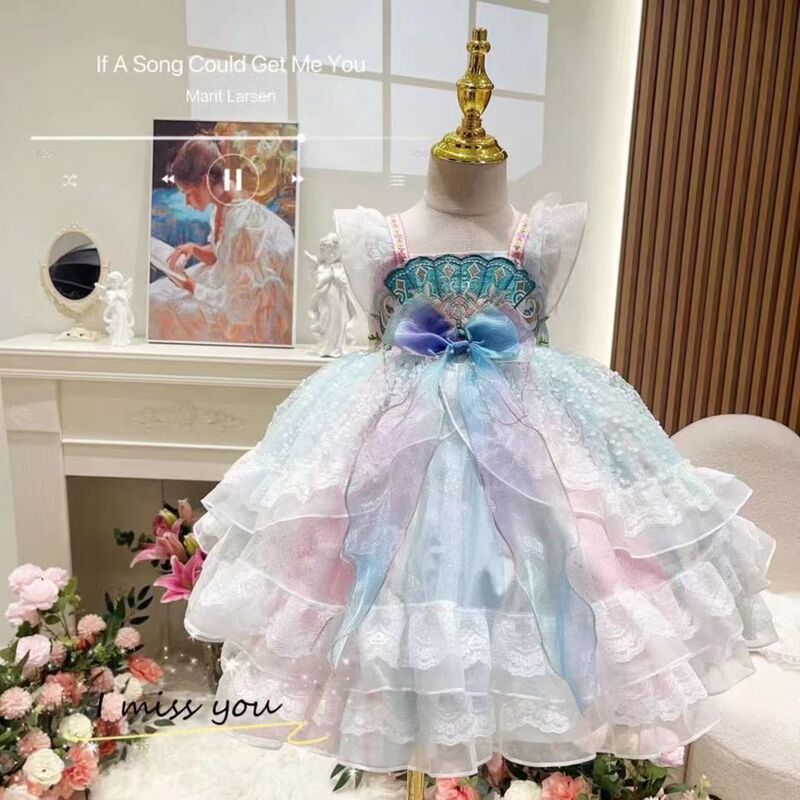 Children's Lolita Princess Dress for Girls, Summer Fairy-Style Trendy Girl's Internet Celebrity Suspender Mermaid Dress