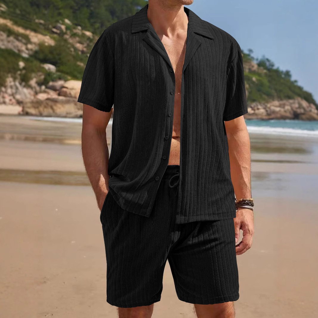 Lässiges Sommer-Strand-Set im amerikanischen Stil für Herren: Cardigan, Kurzarm, Shorts und mehr_voghion.com