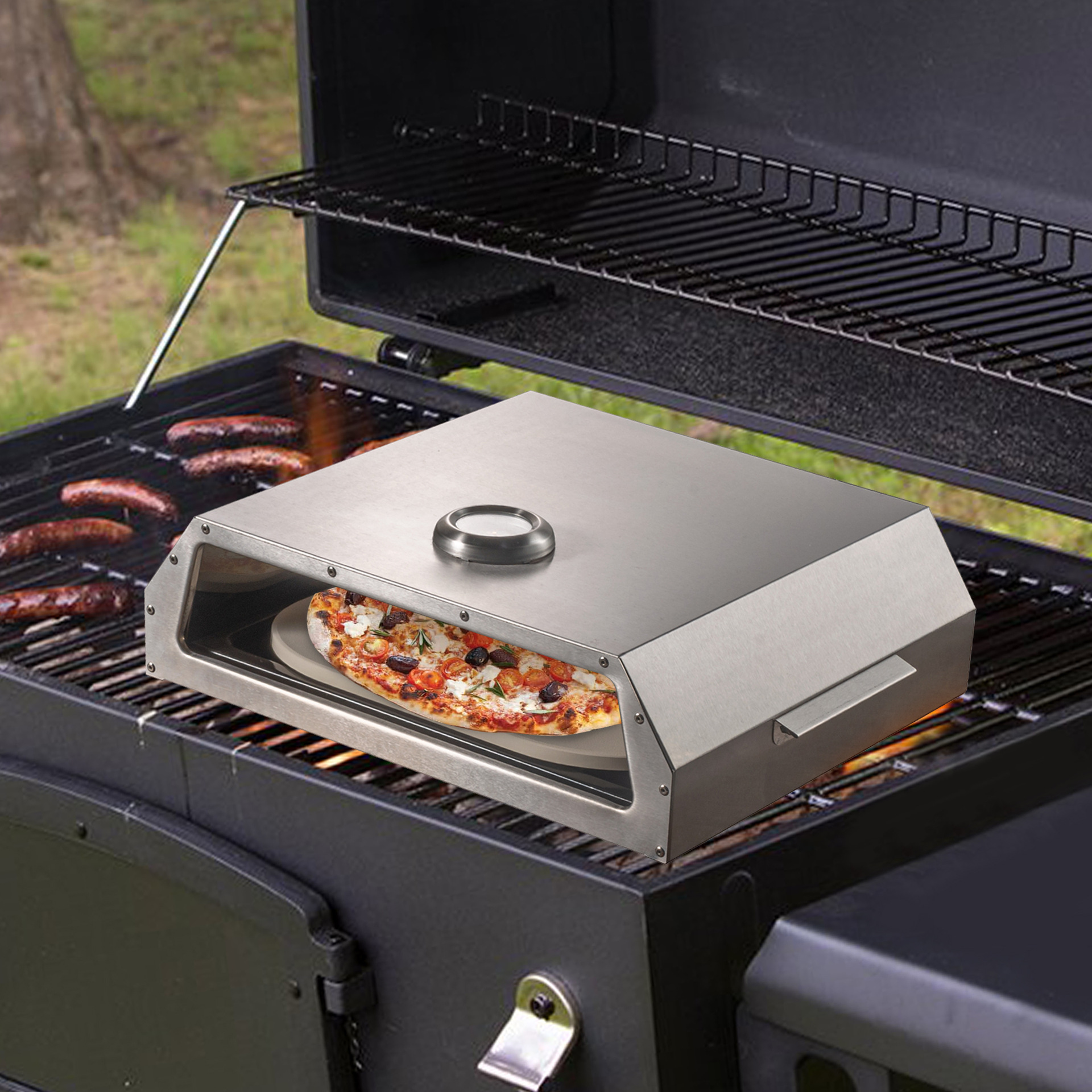 Boîte à Pizza En Acier Inoxydable Four à Pizza Avec La Plaque Céramique Pour Barbecue De Gaz De Charbon Ou De Bois Bighorn Ensembles De Cuisson De Pizza Pour Gril à Gaz 13 alternatetext