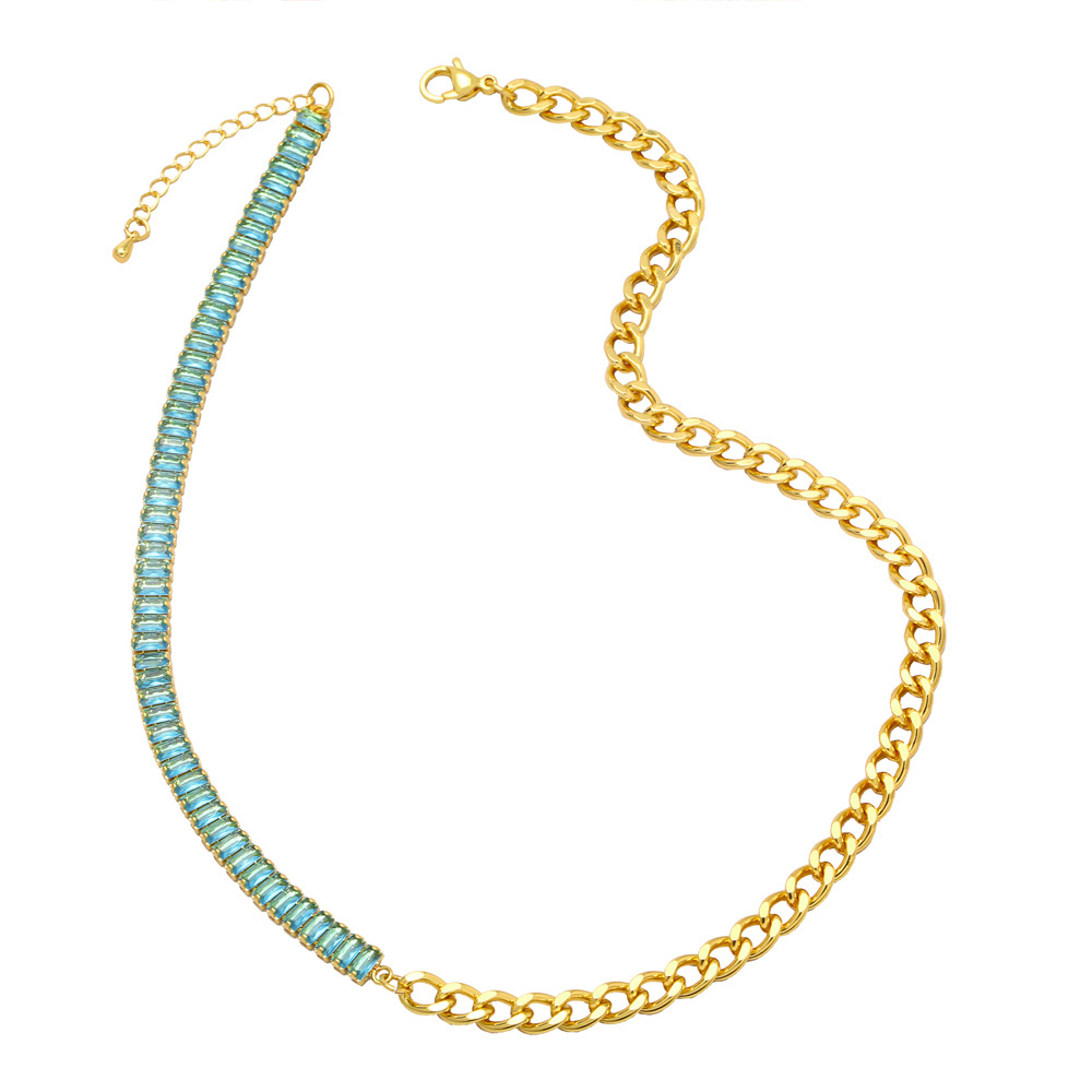 Fashion Stitching Cuban Simple Hip Hop Clavicle Chain Female Zircon Copper Necklace