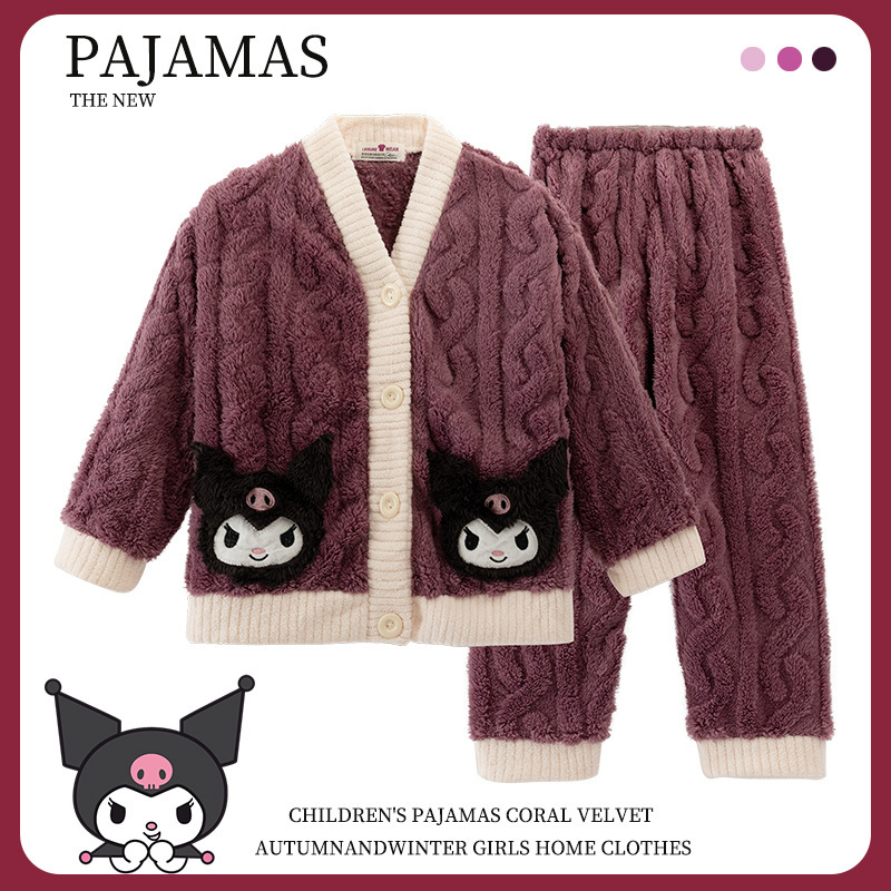 Pijama infantil de lana de coral otoño y invierno niñas flanel engrosado 2025 nueva ropa de hogar de niños de invierno