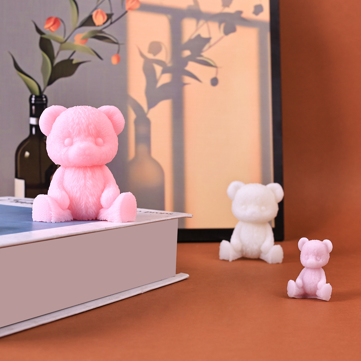 Силиконовая форма для 3D-медведя с наклоненной головой ко Дню святого Валентина и китайскому Дню святого Валентина, форма для ароматических свечей и гипсовых украшений в виде медведя.
