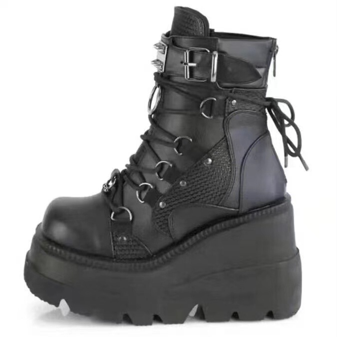 Amazon cross-border wedge Knight boots for women 2022 new European and American plus size punk style handsome platform mid-calf women's boots Amazon cross-border wedge Knight boots for women 2022 new European and American plus size punk style handsome platform mid-calf women's boots