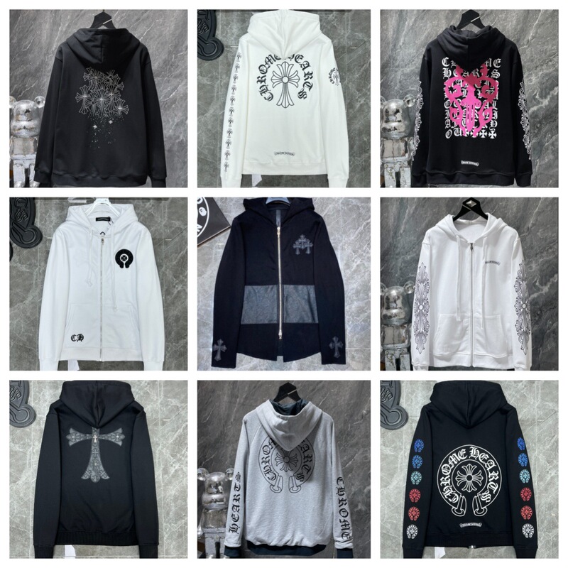 25S New Autumn and Winter Chrome Hearts Cross Long-Sleeved Zipper Sweatshirt Series for Men and Women