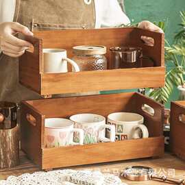 日式实木茶杯茶具水杯收纳盒桌面叠加储物架家居杂物化妆品整理盒