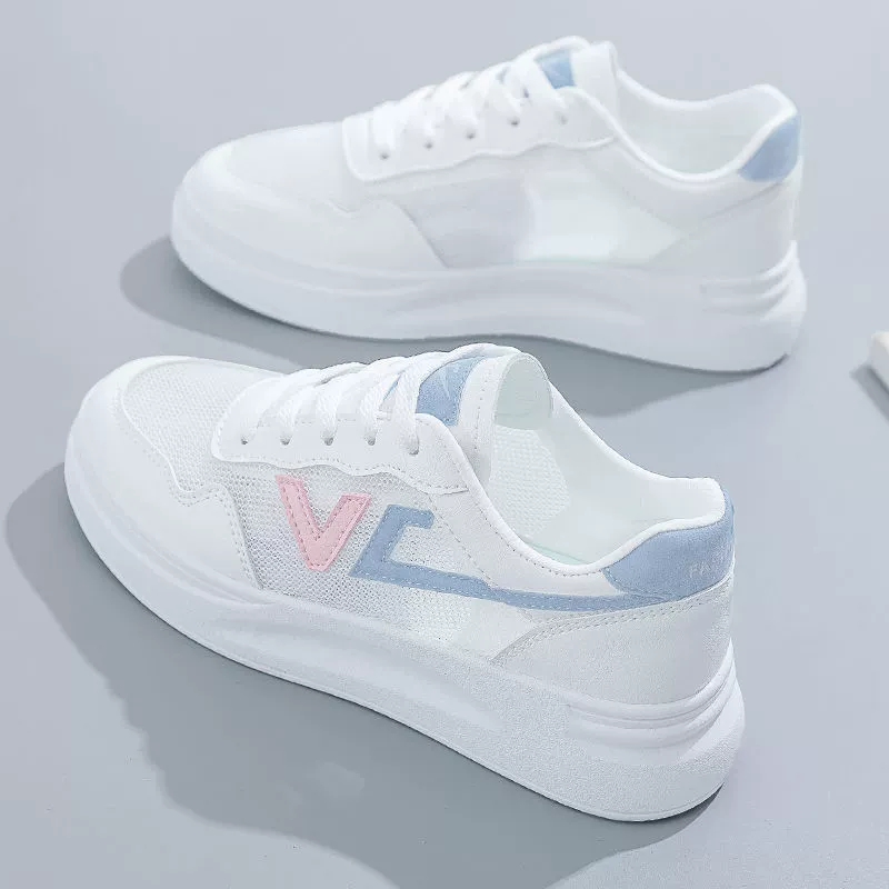 Summer universal high quality white shoes for students, mesh breathable light panel