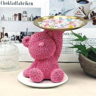 Home Desktop Decoration Internet Celebrity Bear Tray Living Room Desktop Decoration Storage Tray Rose Bear Home Decoration Ornaments