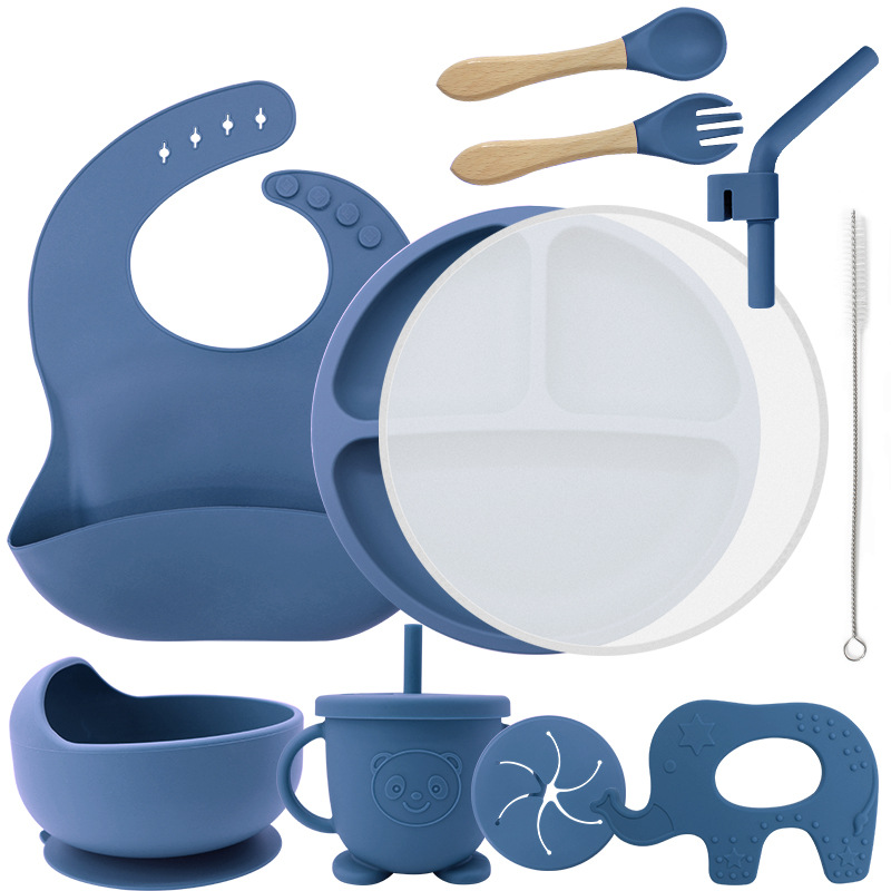 Vajilla de silicona vajilla de bebé cuchara de silicona tazón babero traje materno e infantil necesidades diarias niños suplemento alimenticio vajilla