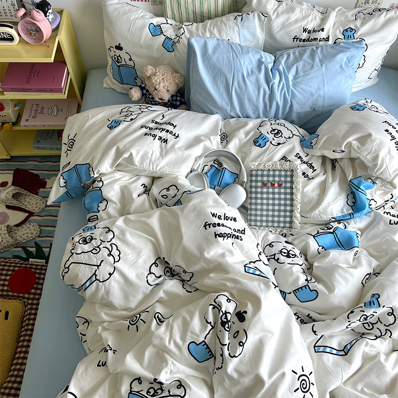 Clase A ropa de cama desnuda para dormir cuatro piezas de algodón lavado con agua sábanas de aire cubierta de cama de grado madre y bebé dormitorio de tres piezas
