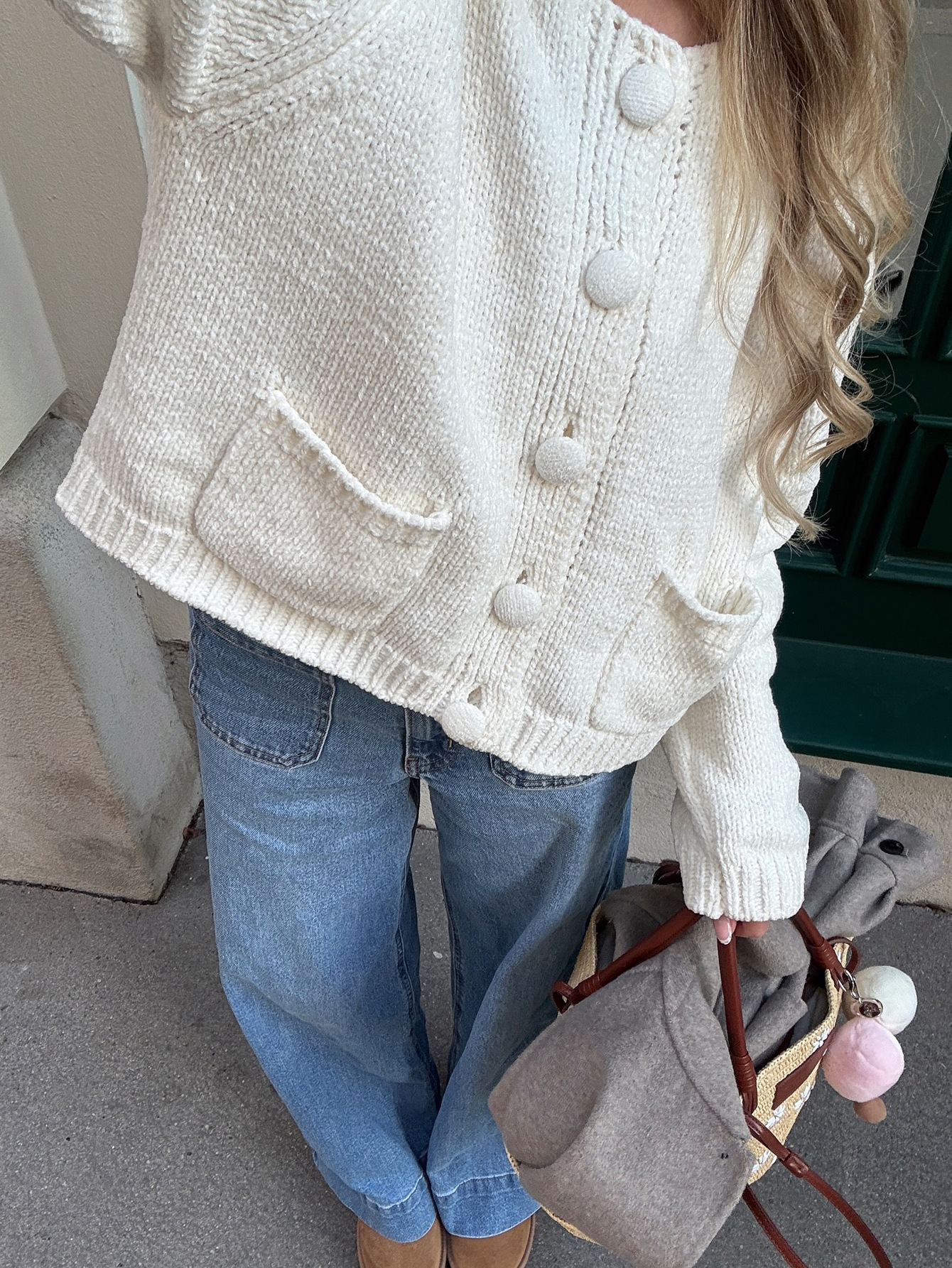 Kaikuo2025 otoño y invierno transfronterizos Europa y América ropa de mujer casual simple botón diario de hombro suéter temperamento mujer Amazon