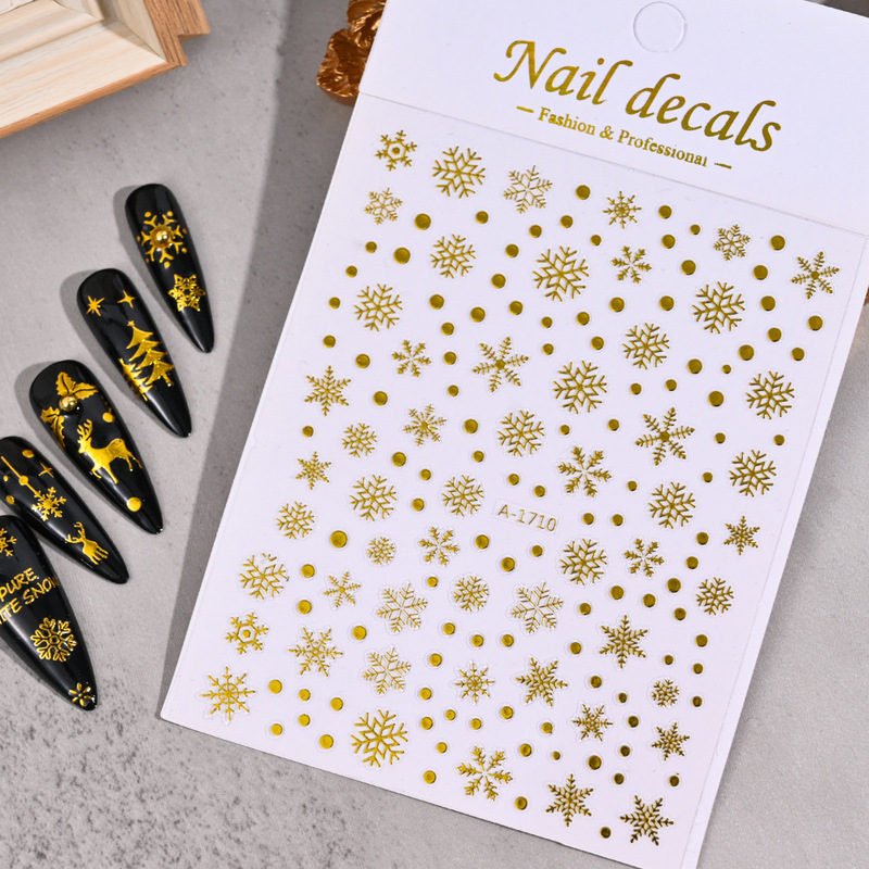 Cross-border new Christmas snowflake nail sticker 3D adhesive laser silver snowflake Christmas elk nail decoration decals Cross-border new Christmas snowflake nail sticker 3D adhesive laser silver snowflake Christmas elk nail decoration decals