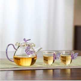 高硼硅玻璃蝴蝶家用功夫茶具套装女士立体泡茶壶批发茶水分离