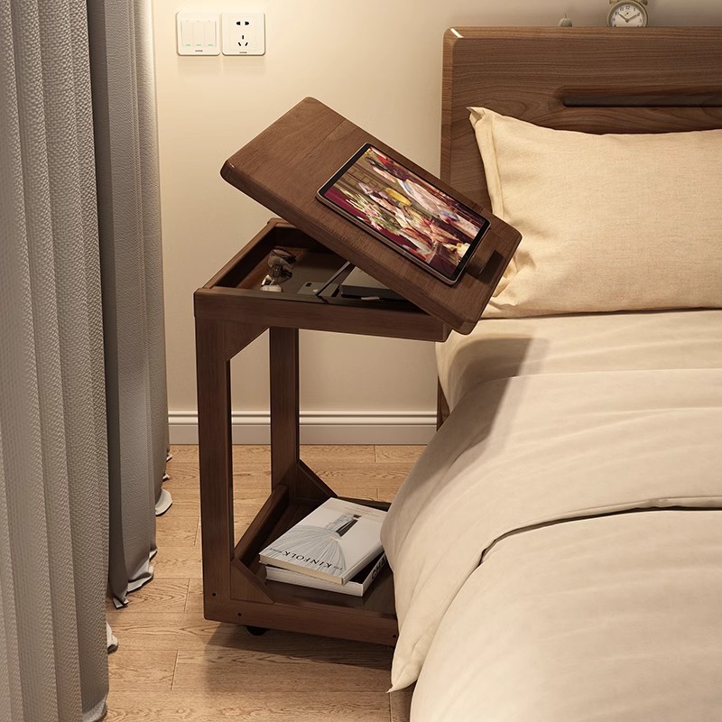 La mesa de té puede ser móvil en la sala de estar 2025, nueva pierna de madera sólida, sofá plegable, gabinete lateral, pequeña mesa de dormitorio, mesa de cama