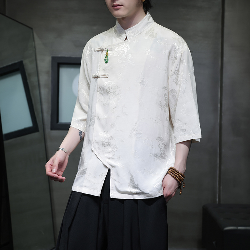 Tang Suit Men's Chinese Style Hanfu Summer Men's Short-sleeved Shirt High-grade Slant Flap Button Top New Chinese Men's Clothing