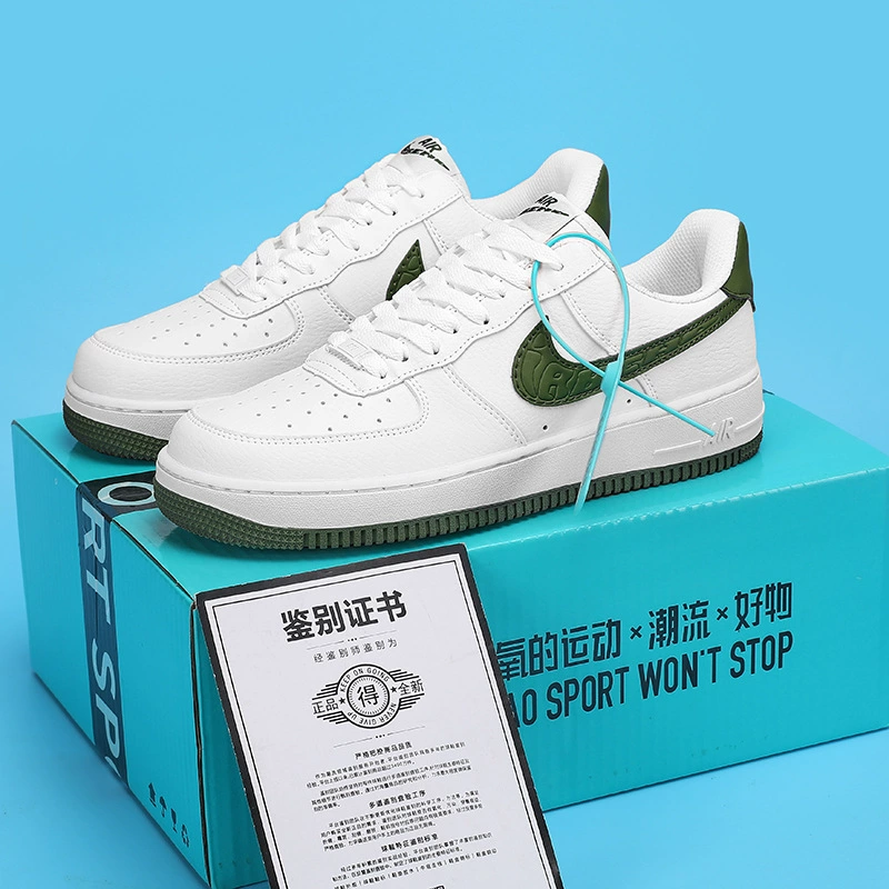 Af1 New Men's Shoes Air Force One Video Game Pixel White Laser Joint Low-Top Oil Green Sneakers Casual White Shoes