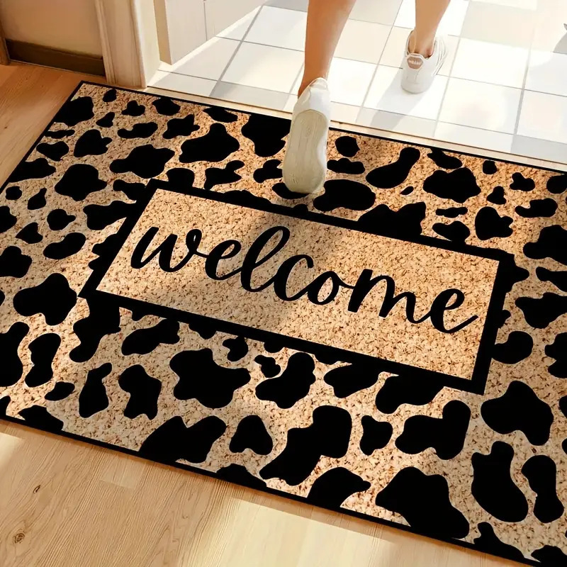 Cross-Border Labeling and Delivery Crystal Velvet Brown Letter Decorative Floor Mats for Home Entrance Dust-Proof and Anti-Slip Foot Mats in Stock